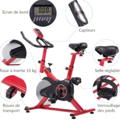 Vélo de spinning roue inertie 10 kg avec écran digital